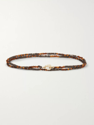 LUIS MORAIS Multi-Stone And Gold Bracelet Wrap Tiger Eye Brown Skull 1SKO2BYB
