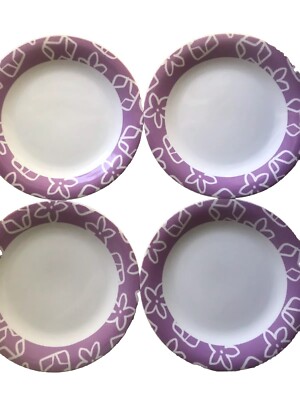 Fratelli Guzzini Italy 4 Ceramic Dinner Plates 10 5/8'' Purple Modern Floral XLNT