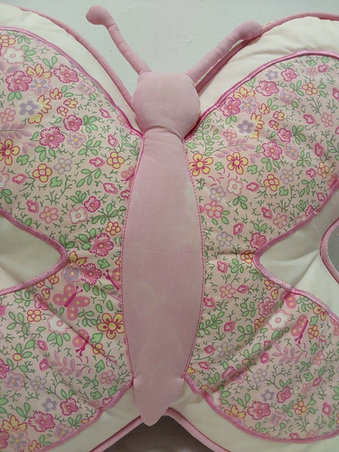 Sheridan Butterfly Cushion. Cream Pink Floral Butterfly Cushion - Picture 7 of 9