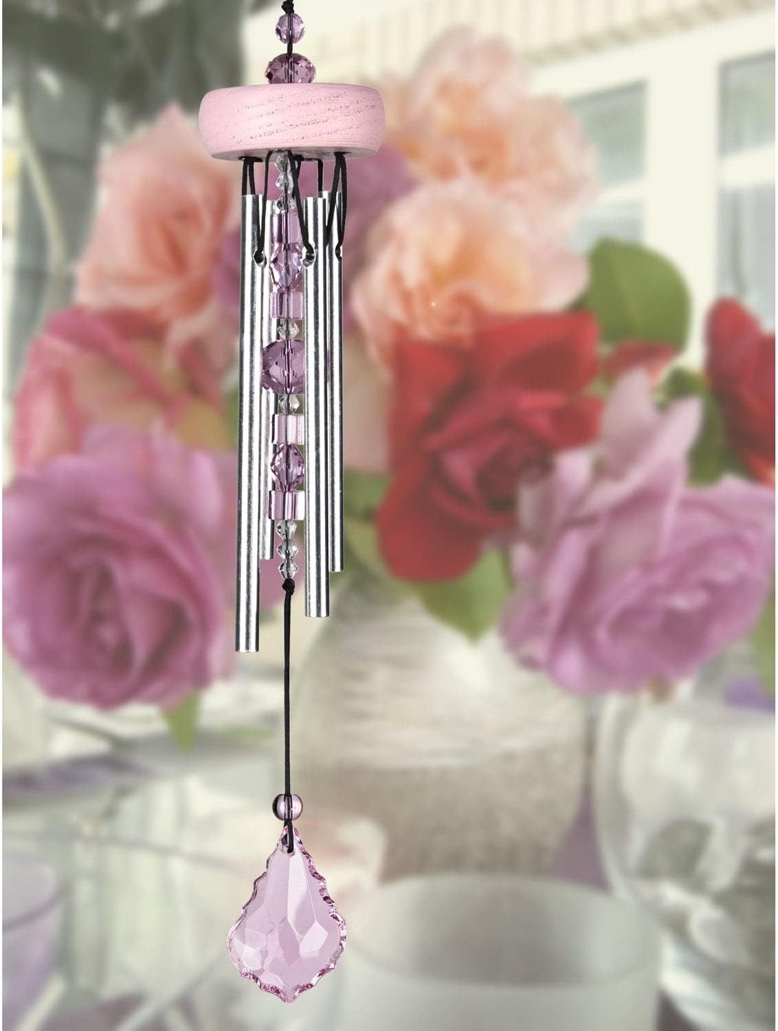 Woodstock Chimes Signature Collection, Crystal Gem Drop Chime, 10'' - Rose Pink