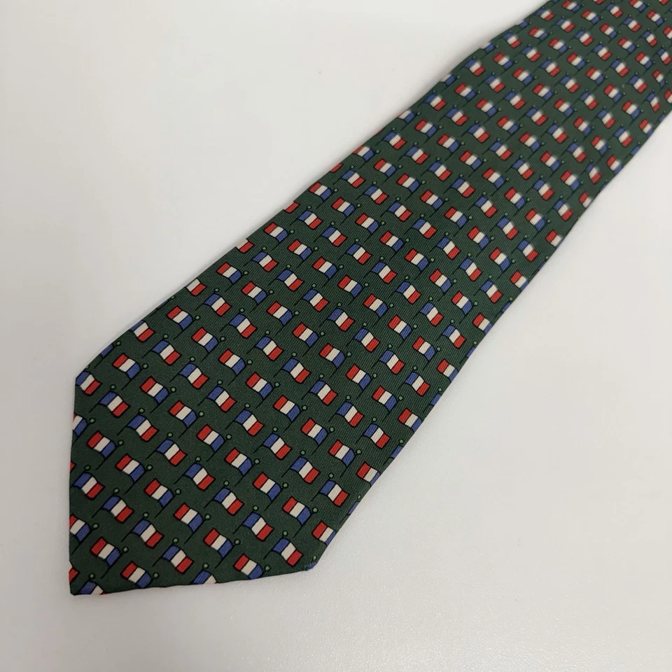 Corbata para hombre Hermes bandera francesa verde/rojo/azul seda 7142 FA 3" (W) 56,5" (L) Foto 4 de 4