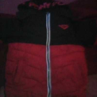 PONY Boys Hooded Puffer Jacket Black Red Colorblock Zip Polyester 3T Winter Fall