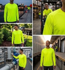 Men's High-Visibility Long Sleeve Safety Shirt Quick Dry ANSI Workwear Construct