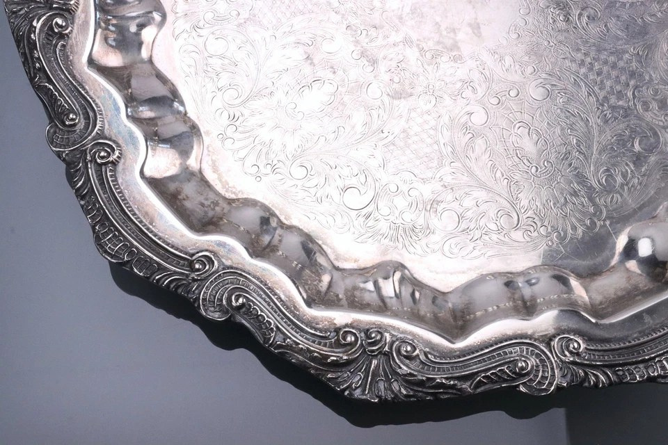 38 cm großes altes vintage Silbertablett ENGLISH SILVER MFG Corp Made in USA - Bild 2 von 4