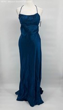 Davids Bridal Womens Blue Shimmer Halter Dress Size 4 Elegant Evening Gown