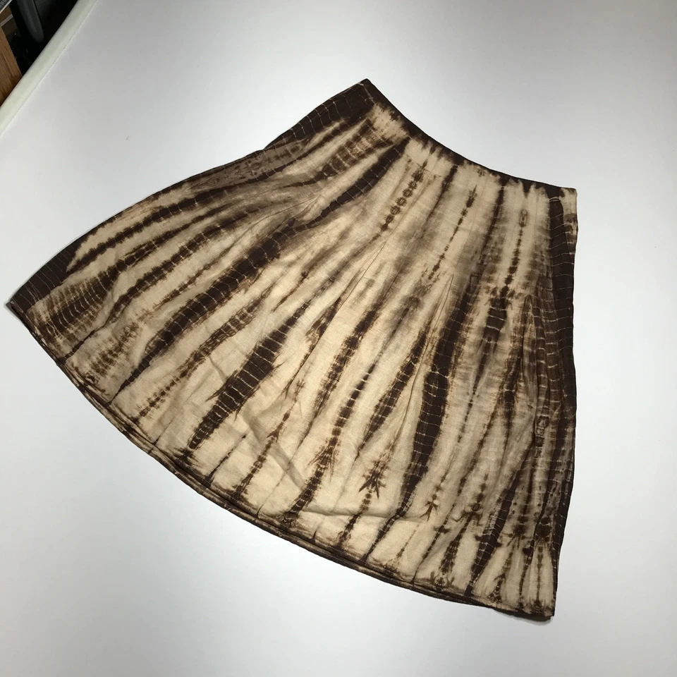 Michael Kors Skirt Womens 8 Tie-Dyed Brown Tan 100% Linen A-Line Beach Vacation - Image 2 of 4