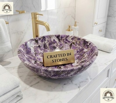 Handmade 15-inch Purple Amethyst Sink - Small Luxury Natural Stone Vessel Basin