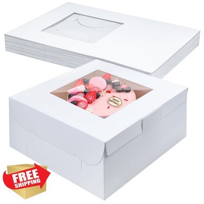 Ireer Cake Boxes with Window 14x14x6 Inch White Bakery Pastry Containers 10pcs