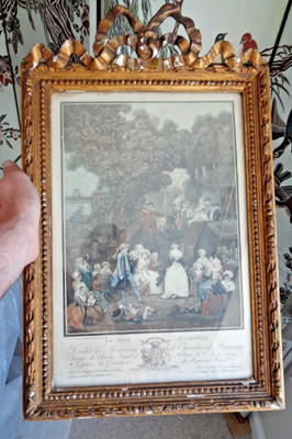 18. JAHRHUNDERT FRANZÖSISCHE RADIERUNG GRAVUR MIT GESSO AUF HOLZ LOUIS XVI STIL RAHMEN