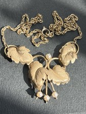 12k GFYellow Gold Leaf Pendant Necklace White...