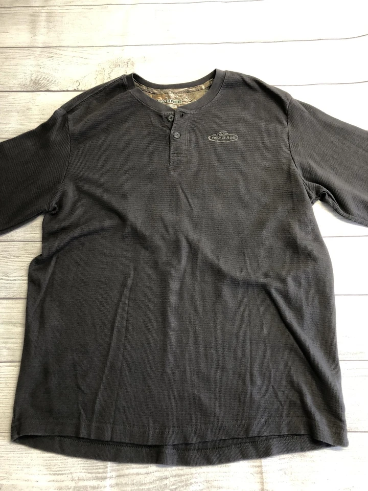 Camisa Realtree Para Hombres XL Negra Manga Larga Henley Waffle Tejido Pullover Caza Foto 3 de 4