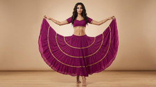 Chiffon Belly Dance Skirt 16 Yard 4 Tier Ruffle Gold Trim Flamenco Gypsy Costume