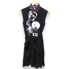 PRADA Comic Print Leopard Collar Sleeveless Shirt Dress Size 36 Black Women USED