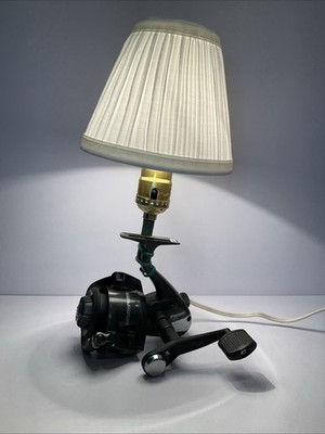 Vintage Fishing Reel Table Lamp Working Handmade Angler Cabin Lodge Decor