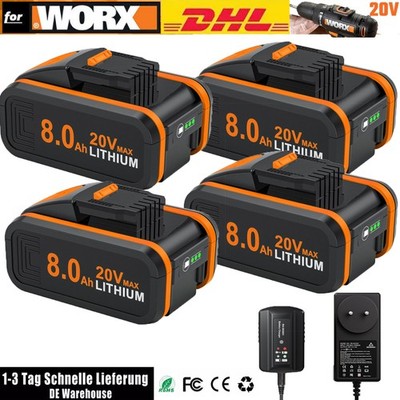 4x 20V Für Worx Ersatzakku 8,0Ah 6,0Ah MAX WA3553 WA3556 WA3551 Akku / Ladegerät