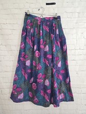 Vtg Bohemian Midi Skirt Women Sz M Teal Blue Purple Botanical CottageCore Boho