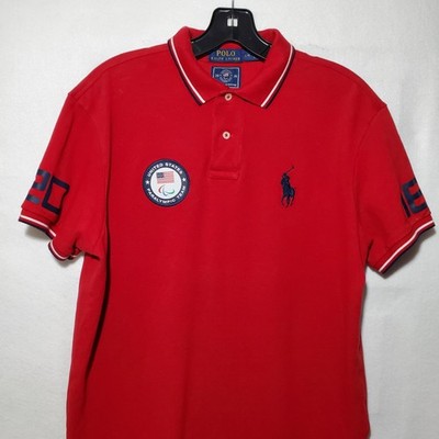 United States Paralympic Team Shirt Mens Large Red Rio 2016 Ralph Lauren Polo
