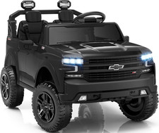 24V Chevy Silverado Kids Ride-On Truck, 2-Seater Electric Car w/ Remote, Black