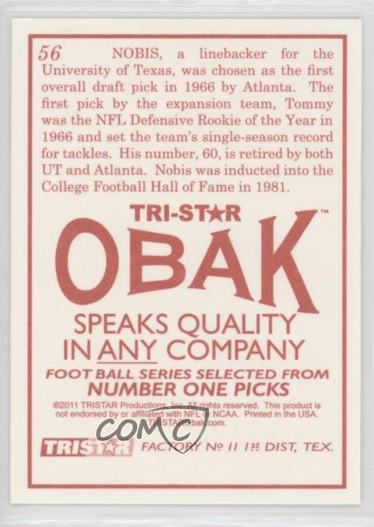 2011 TRI-STAR Obak Tommy Nobis #56 - Image 2 of 2