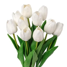 White Fake Tulips with Stems Artificial Flowers for Decoration Spring Bouquet