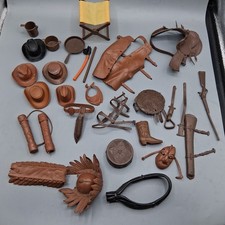 25 Marx Johnny West Accessory Pieces Hats Chaps Saddle Pots  More
