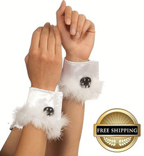 Bunny Cuffs with Marabo Trim WHITE Wear for a fun look  NEW SHIPS FREE USA