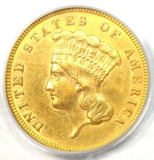 1888 Three Dollar Indian Gold Coin $3 - Certified PCGS AU53 - $3,500 Value!