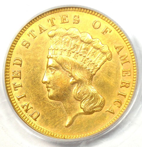 1888 Three Dollar Indian Gold Coin $3 - Certified PCGS AU53 - $3,500 Value!