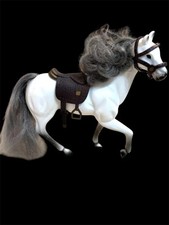 Vintage 1993 Kid Kore Plastic Horse White Black with Saddle White Mane 8"