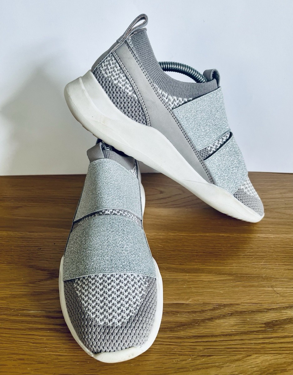 CLARKS Grey Silver Slip On Shoes Trainers Casual Elasticated UK - Main Image