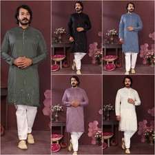 Men Kurta Set Pakistani Kurta Pyjama Indian Suits Wedding Party Groom Sherwani