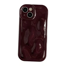 Caseative for iPhone 15 Case,Water Ripple Wave Meteorite Bubble Chrome Wine Red