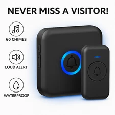 Wireless Doorbell Waterproof 1000Ft Range 60 Chimes 5 Volume LED Loud for Home