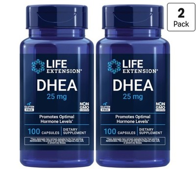 Life Extension DHEA 25mg 200 Capsules (2x100) Factory Sealed Exp 2028+I