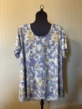 LOGO by Lori Goldstein~1X~Purple/Mustard Floral~Pockets~S/SLV~Knit Tunic Tee/Top