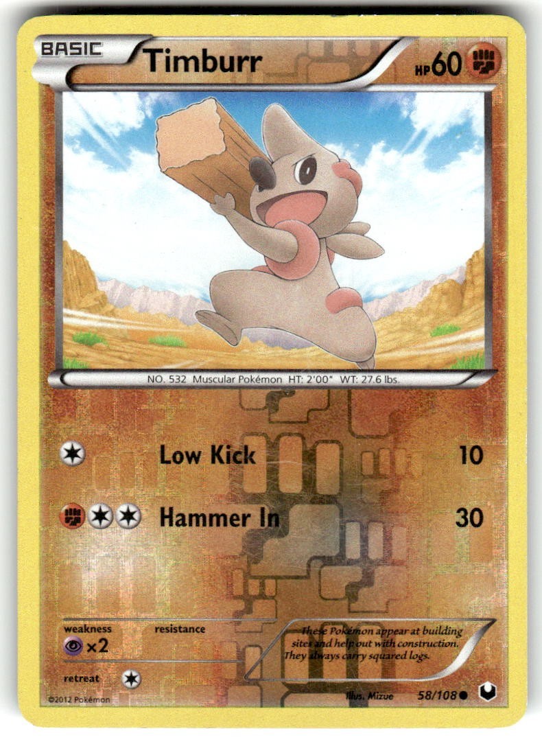 Timburr Reverse Foil Pokemon Black & White Dark Explorers #58