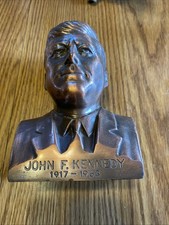 Vintage JFK Bust Coin Bank 1960s John F Kennedy Chicago No Key Metal