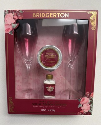 NIB Bridgerton Social Season Cocktail Set Flutes Strawberry Shimmer Sealed