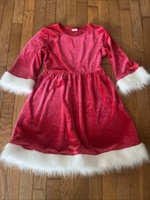 Girls Santa Dress Size 7/8 Faux Fur Pull Over Red Velvety