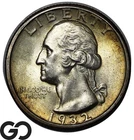 1932-D Washington Quarter, Key Date, Great Original Album Toner, Choice BU++!