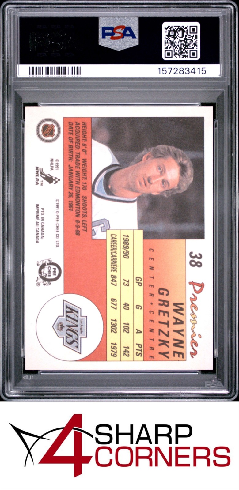1990 O-PEE-CHEE PREMIER #38 WAYNE GRETZKY KINGS HOF PSA 9 view 2