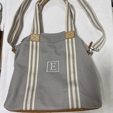 Pottery Barn Diaper Bag Grey E Monogram Kids Baby Duffle Tote Leather Classic