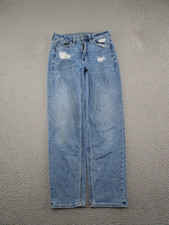 American Eagle Blue Stretch Distressed Denim Jeans Mom Straight Size 4 READ