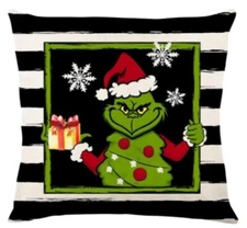 The Grinch Christmas Linen Throw Pillow Cover 18x18 Winter Holiday Home Decor