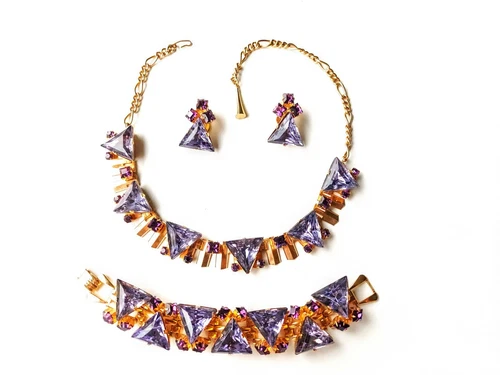 Vintage Gorgeous Deco Glass Early Christian DIOR By Francis Winter Necklace Set