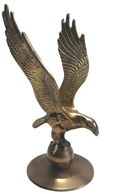Vintage Brass American Eagle Statue Raised Wings Made in Taiwan Approx 9 In.