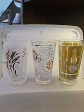 Lot of 3 Different Vintage Glasses-Gold  White Patterns