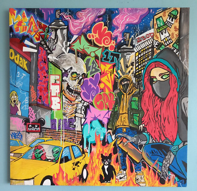 Original Graffiti Kunst Leinwand 60x60cm Gemälde wie gesehen Cope2 Kaws