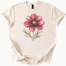 Pink Watercolor Flower T Shirt Hand Drawn Floral Art Graphic Tee Shirt