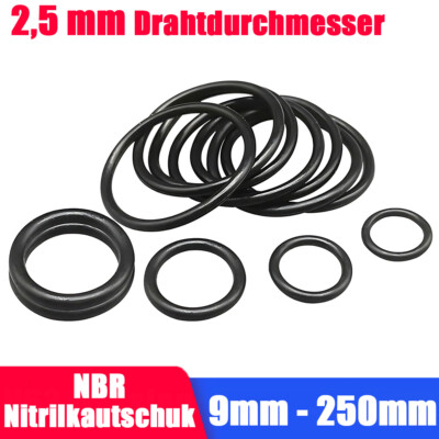 O Ringe 9mm-250mm Schnurstärke 2,5mm NBR 70 Dichtung Dichtring O-Ring Gummiring